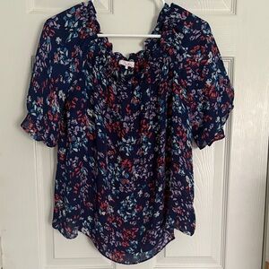 Parker Navy Floral Ruffle Blouse